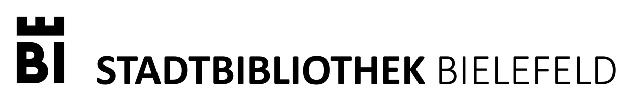 © Stadtbibliothek Bielefeld schwarze Schrift auf weißem Grund, Stadtbibliothek Bielefeld