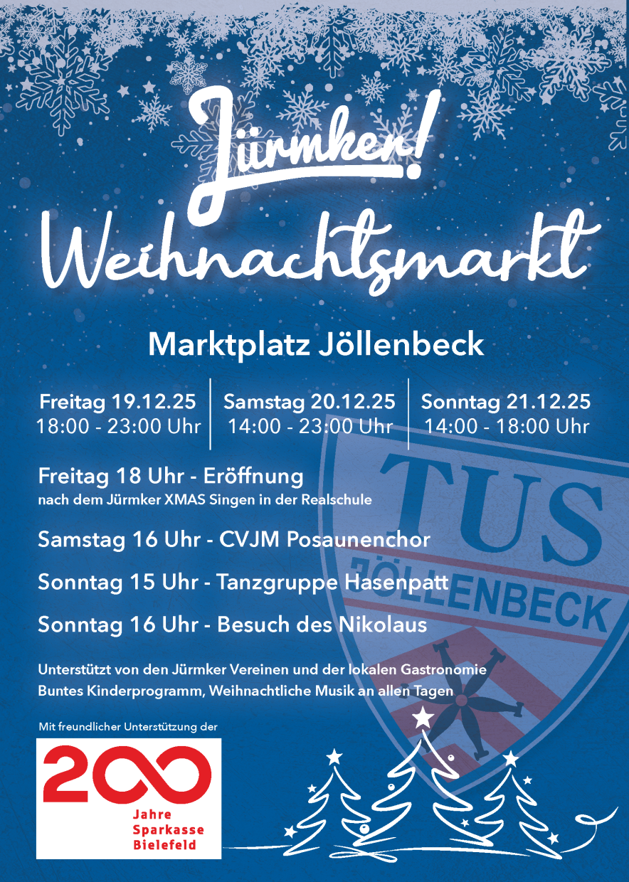 weißer Plakattext auf blauem Grund