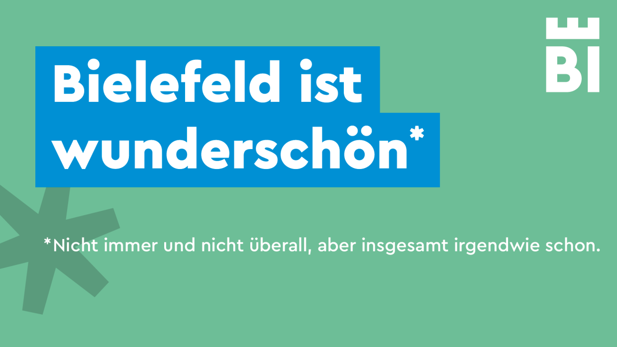 Bielefeld ist wunderschön – Werbeplakat mit grünem Hintergrund