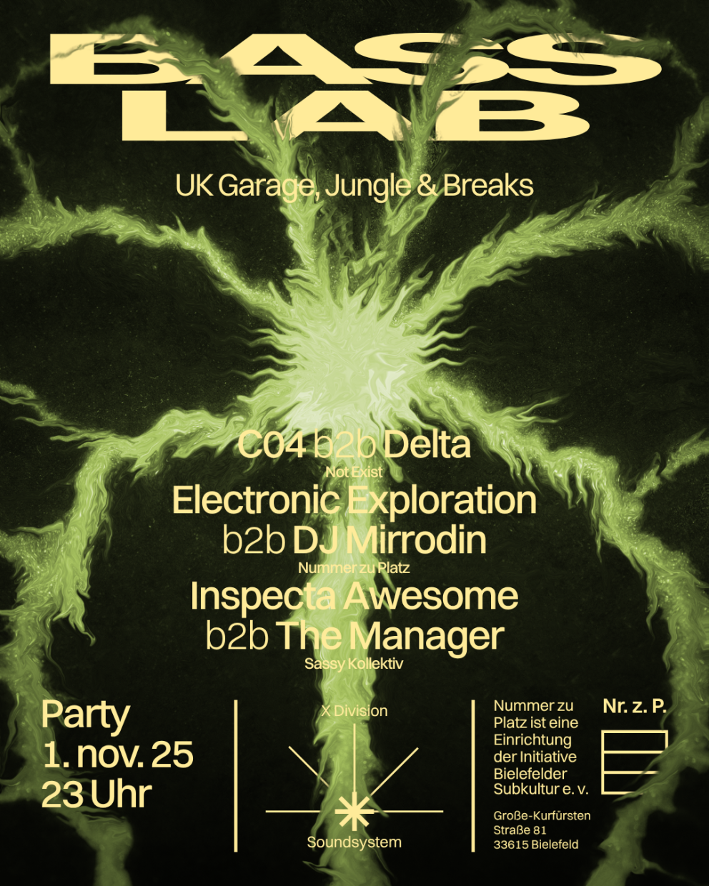 Nummer zu Platz Plakat der Basslab-Party