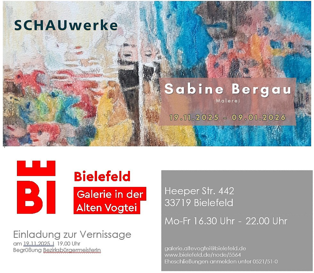 Einladung Ausstellung Schauwerke  Einladung Sabine Bergau Alte Vogtei