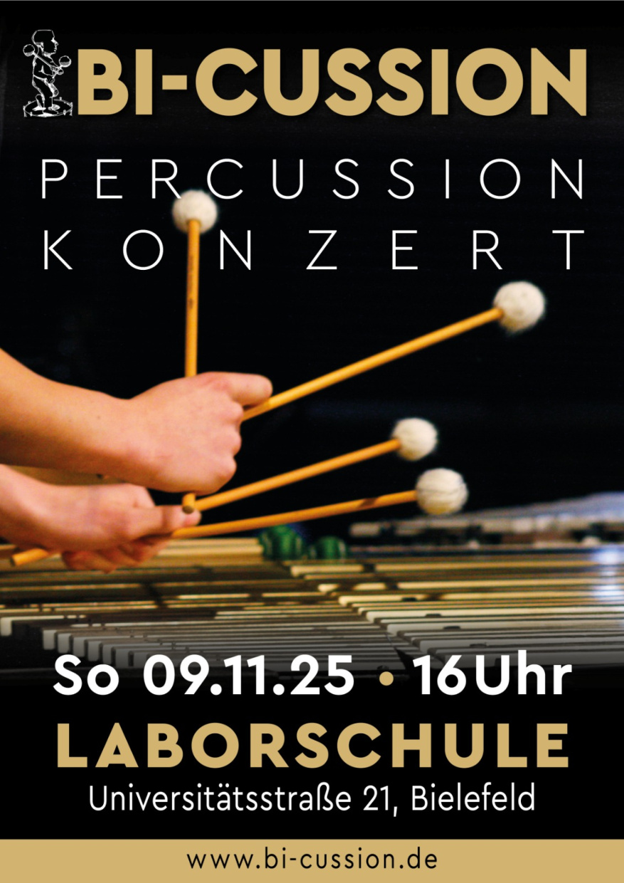 Bi-Cussion Percussion Konzert, Sonntag 09.11.25, 16 Uhr, Laborschule, Hörsaal des Oberstufenkollegs