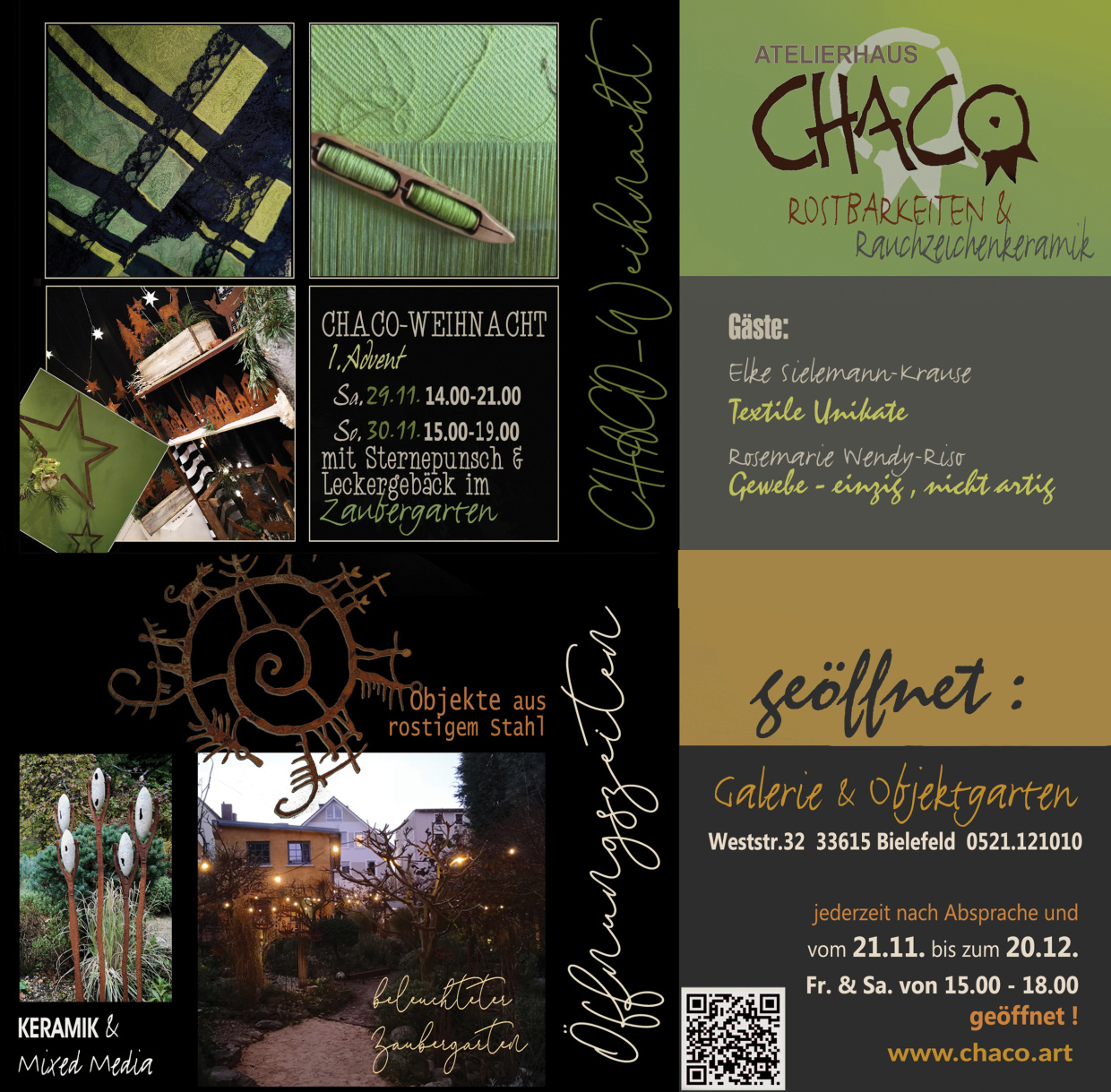 Einladungskarte Weihnachtausstellung Atelierhaus CHACO