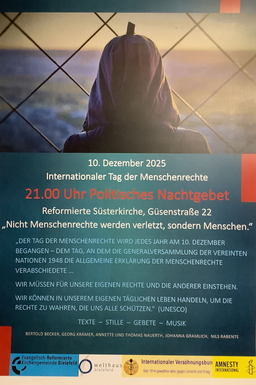 Plakat zum politischen Nachtgebet 2025