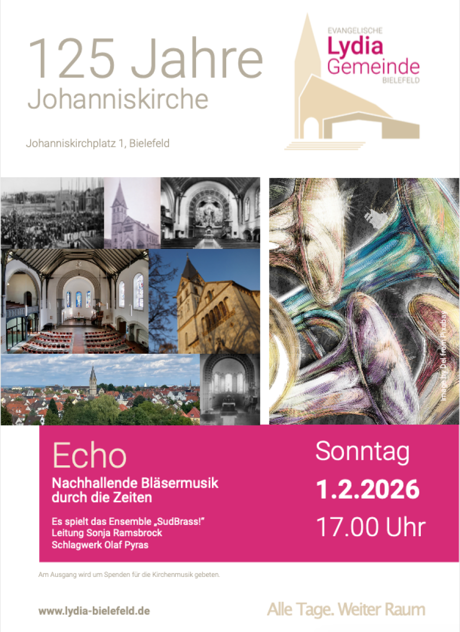 125 Jahre Jubiläum Johanniskirche, bunte Bilder, Trompeten