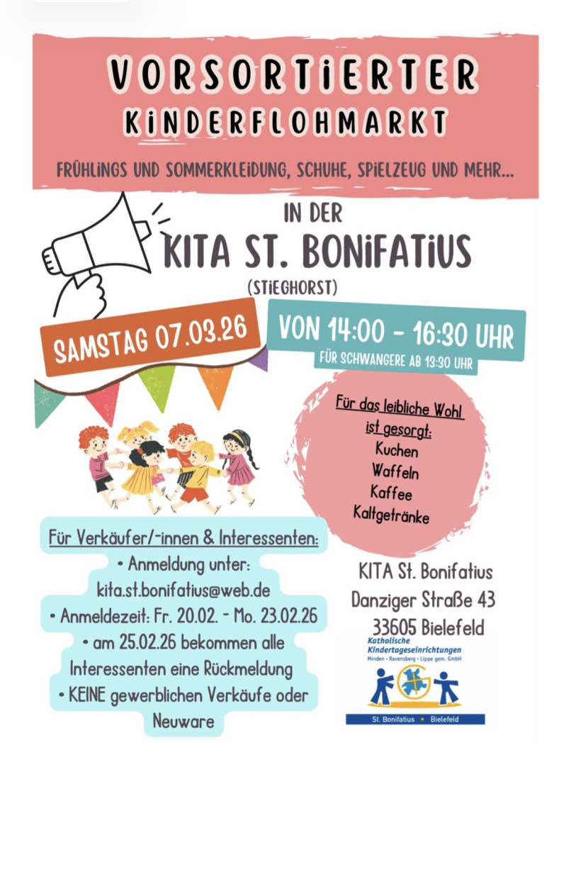 Vorsortierter Flohmarkt in der Kita St. Bonifatius am 7.3. 14-16.30 Uhr