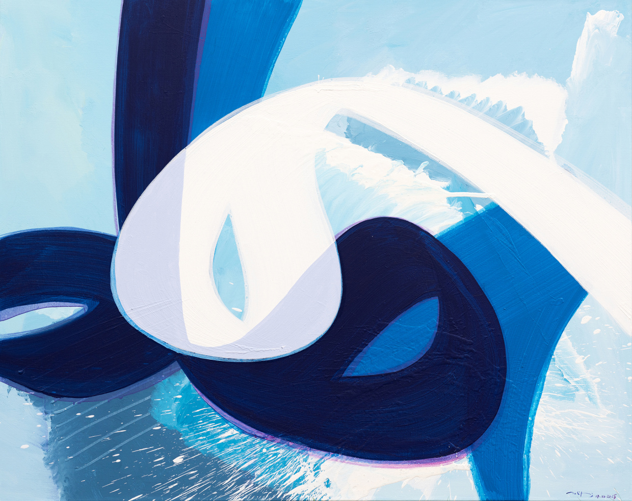 Eine hochformatige Malerei in Blau und Weiß von Aatifi aus 2025