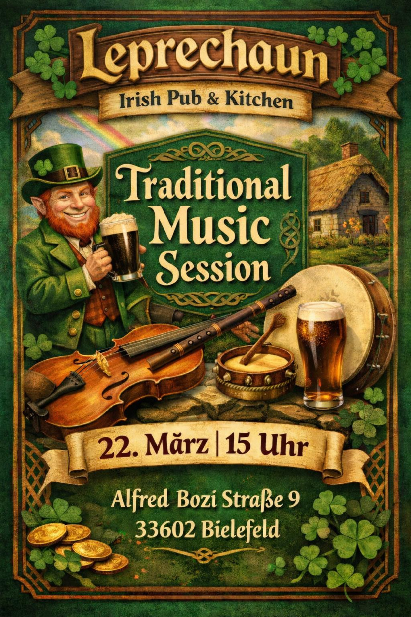 Symbolbild einer traditionellen irischen Session mit Geige und Flöte