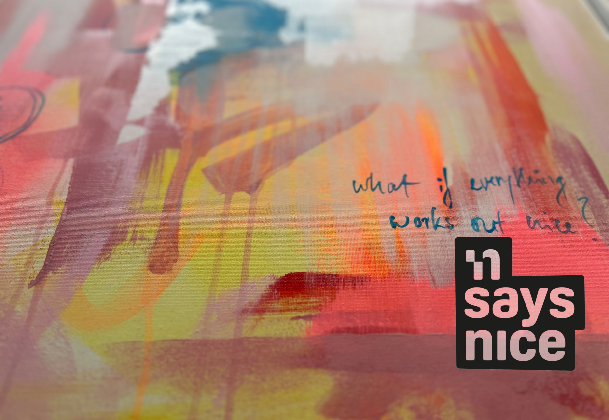 Abstraktes Bild in gelb, pink und mauve