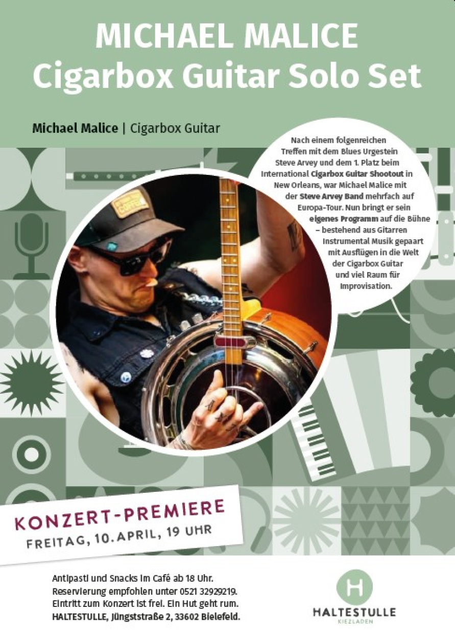 Konzertankündigung Michael Malice im Kiezladen Haltestulle