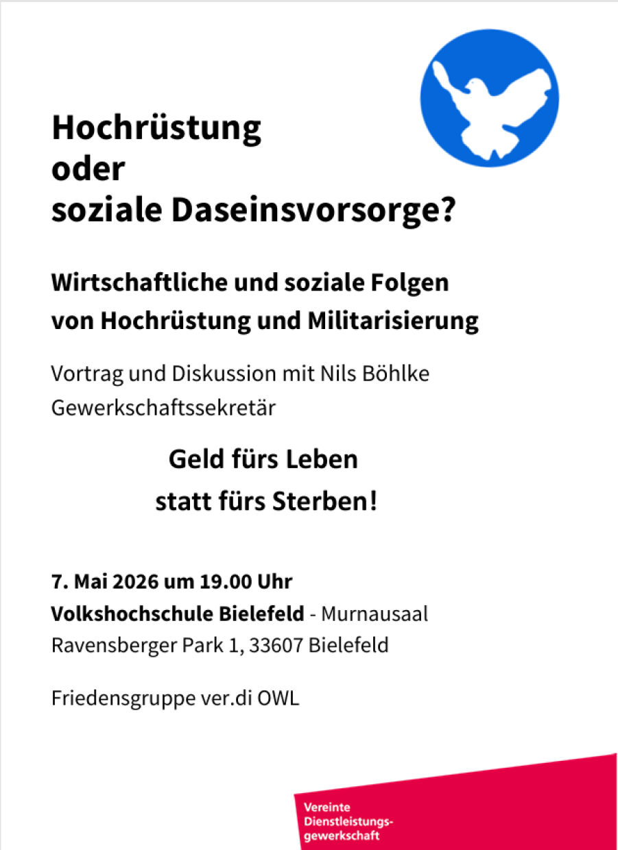 Vortrag und Diskussion mit Nils Böhlke: Hochrüstung oder soziale Daseinsvorsorge?