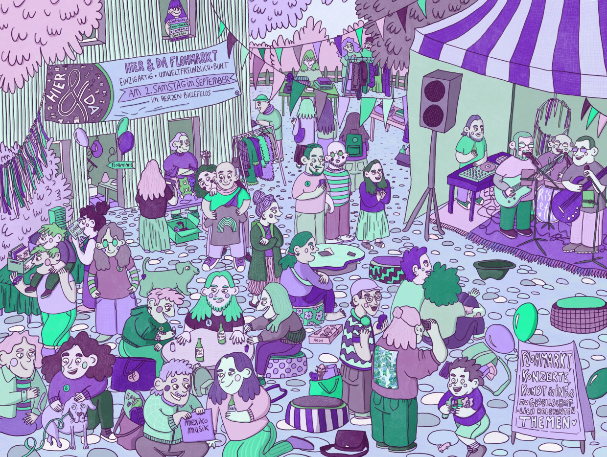 Wimmelbild in den Hier und Da 2026 Farben