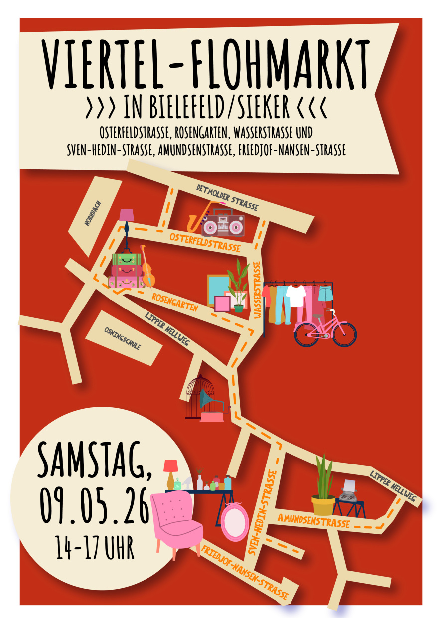 Flyer des Viertel- Flohmarktes mit der Nennung der beteiligten Straßen