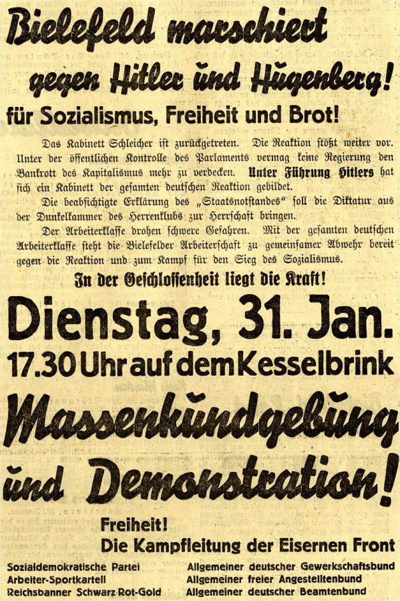Aufruf zur Demonstration gegen Hitler am 31. Januar 1933