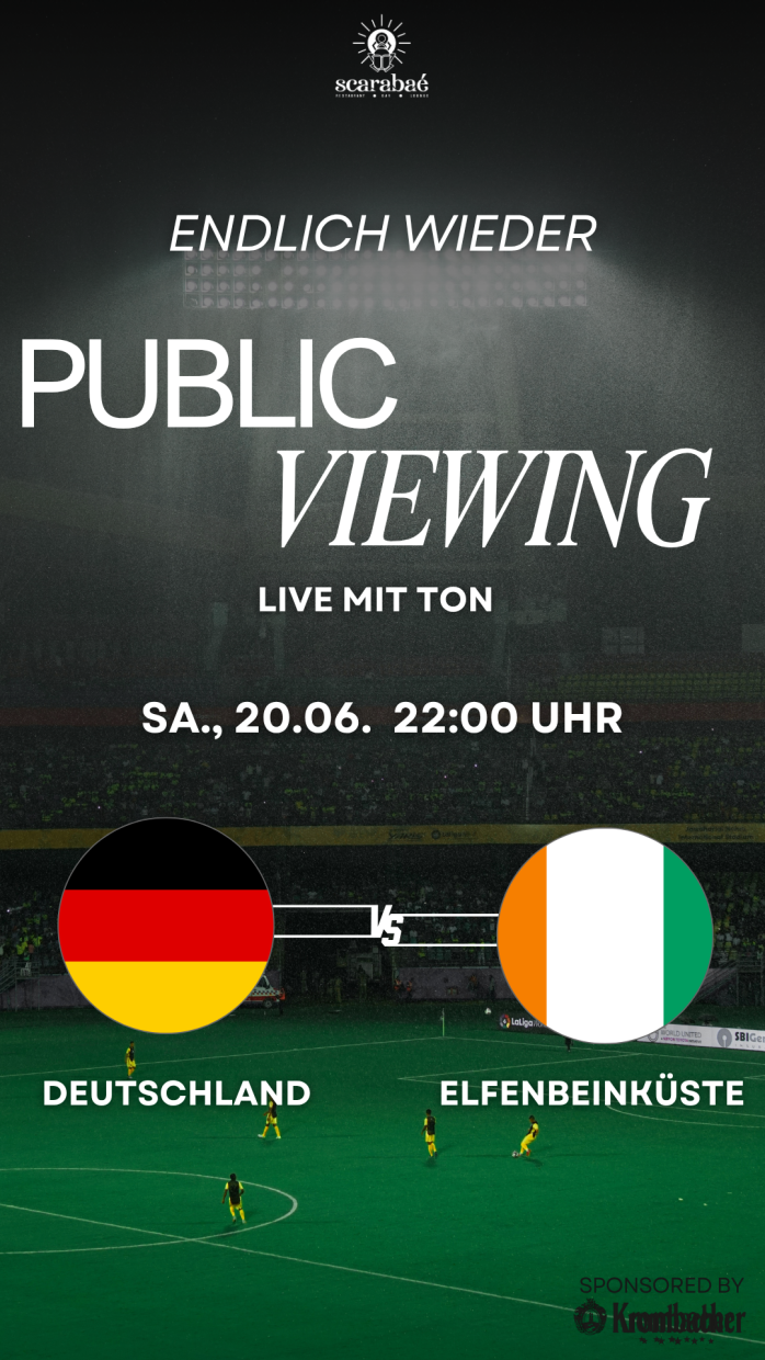 Public Viewing Deutschland – Elfenbeinküste im Scarabaé Bielefeld, 20.06.2026, 22:00 Uhr.