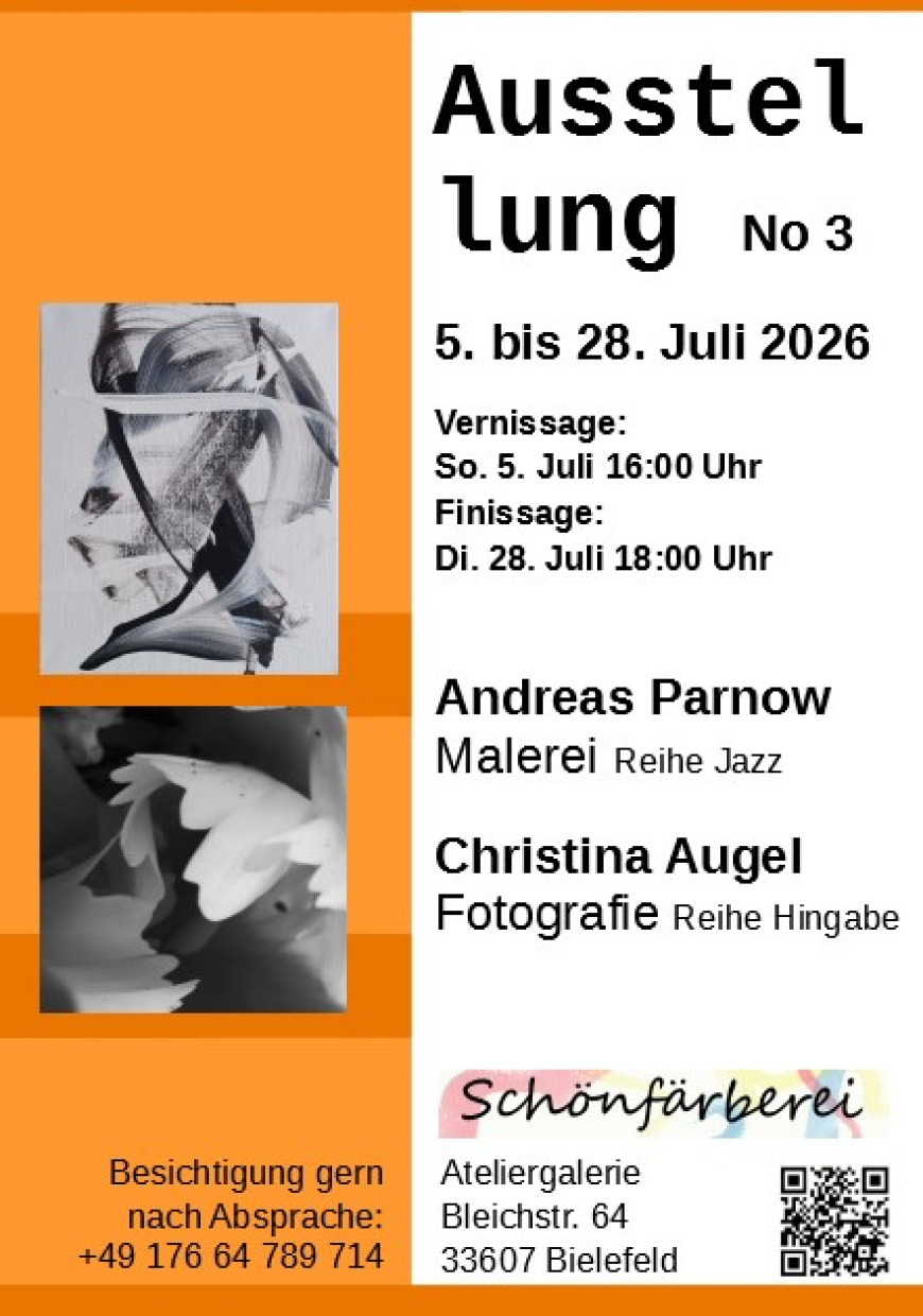 Das Bild zeigt das Ausstellungsplakat mit zwei monochromen Werken von Christina und Andreas Parnow 