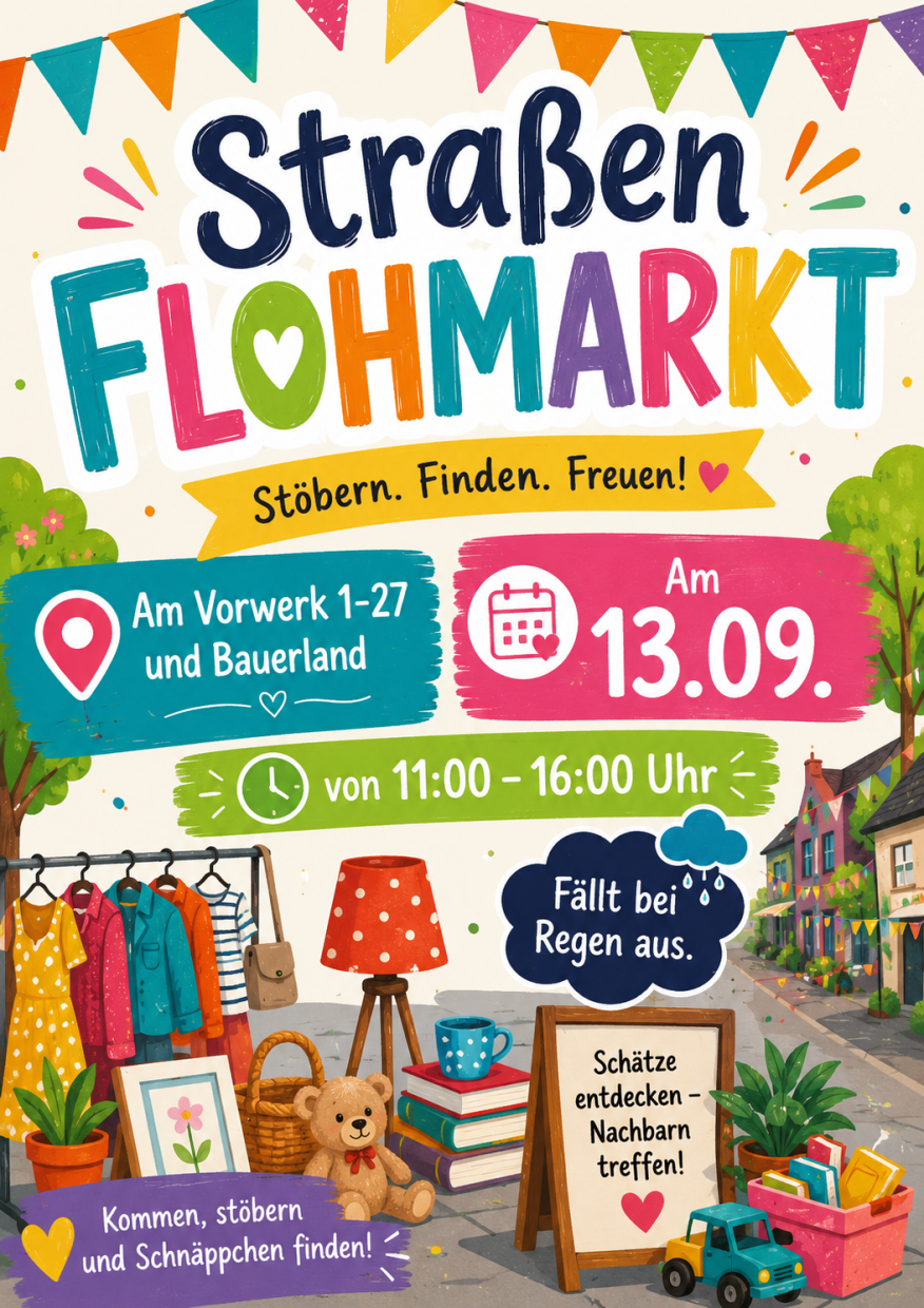 Straßenflohmarkt am 13.9 von 11-16 Uhr. Am vorwerk und Bauerland 