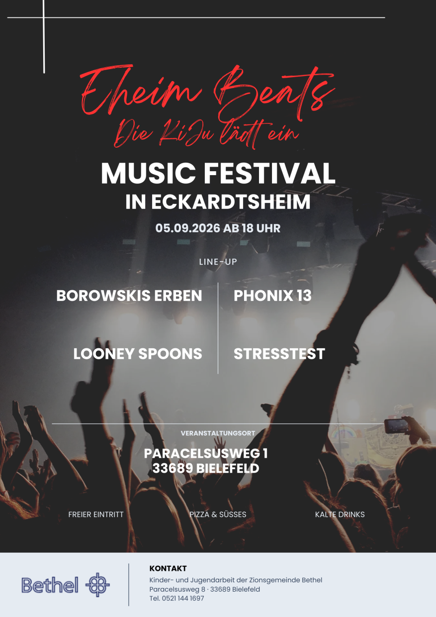 Schwarz-rotes Veranstaltungsplakat für „Eheim Beats“ am 5. September 2026 ab 18 Uhr in Bielefeld-Eck