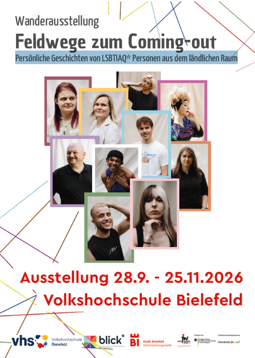 Das Bild zeigt das Plakat zur Ausstellung mit Portraitfotos der Beteiligten. 
