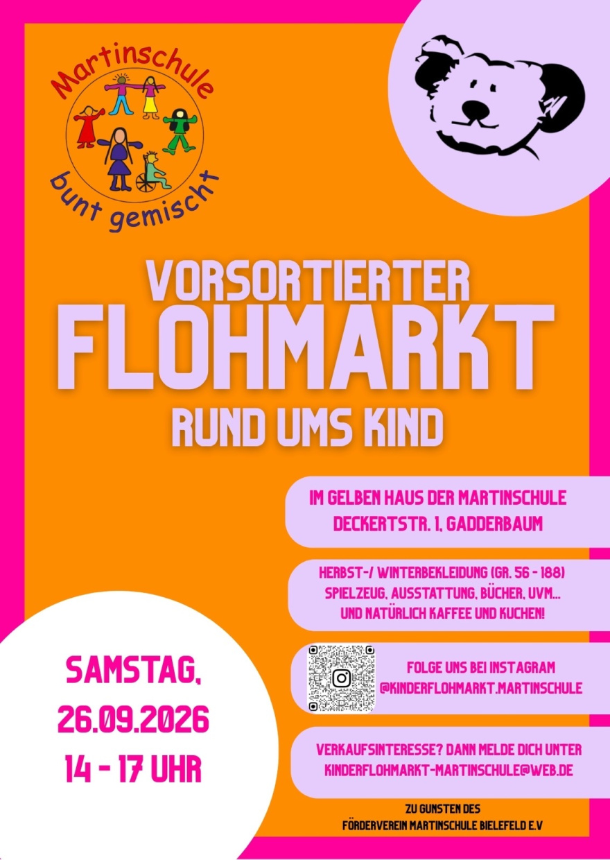 Flyer zum nächsten Flohmarkt am 26.09.2026 in der Martinschule Bielefeld