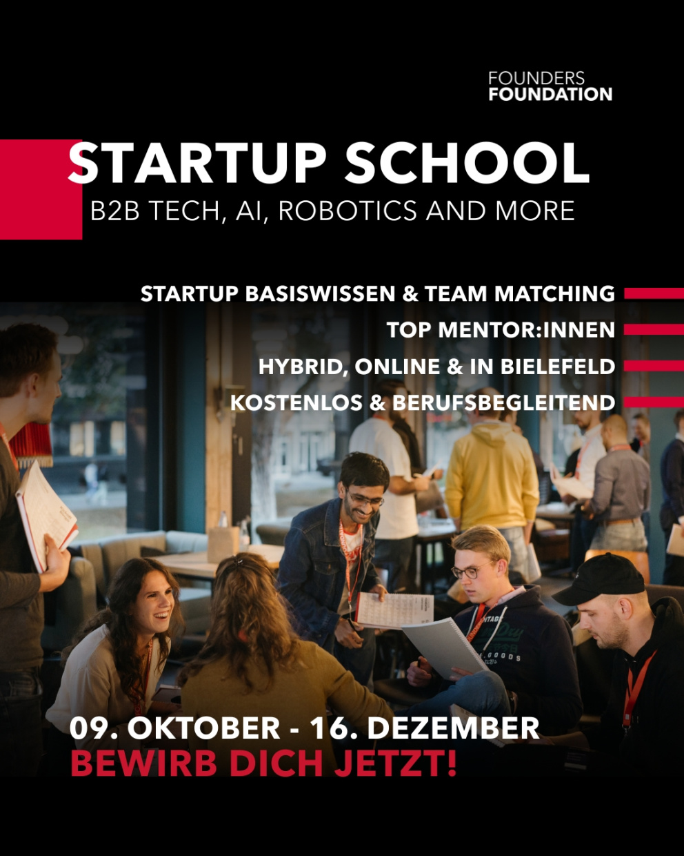 Startup School Batch #21, hybrid und in Bielefeld, kostenlos & berufsbegleitend, 09.10-16.12