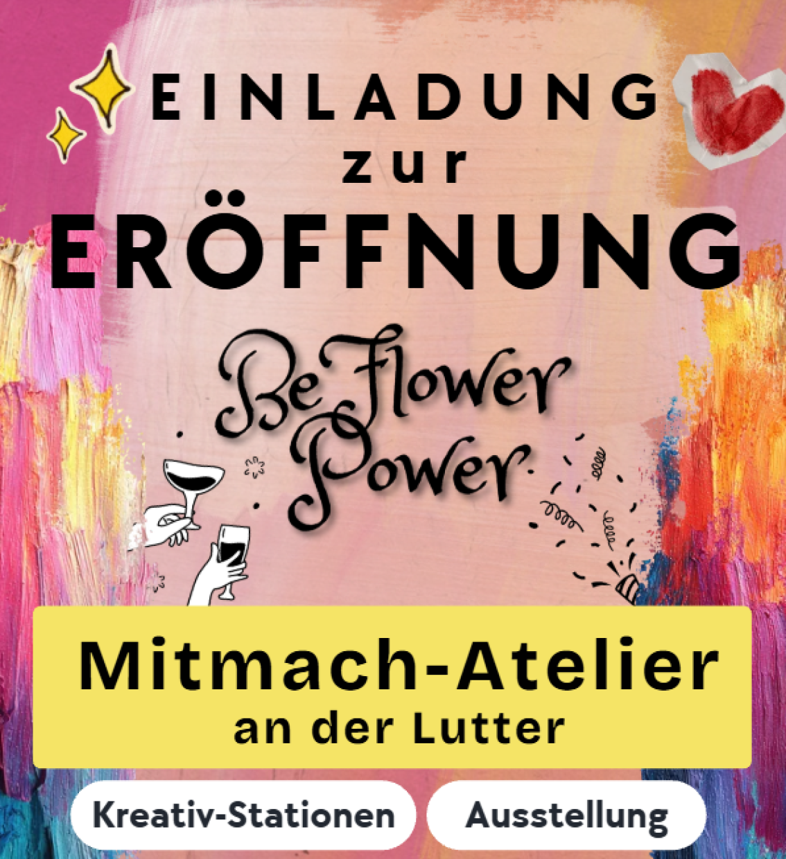 Grafik mit dem Logo des Mitmach-Ateliers "BeFlowerPower" an der Lutter
