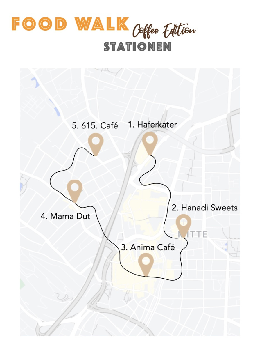 5 Cafés beim Coffee Walk - 3 Bites + 2 Drinks inklusive