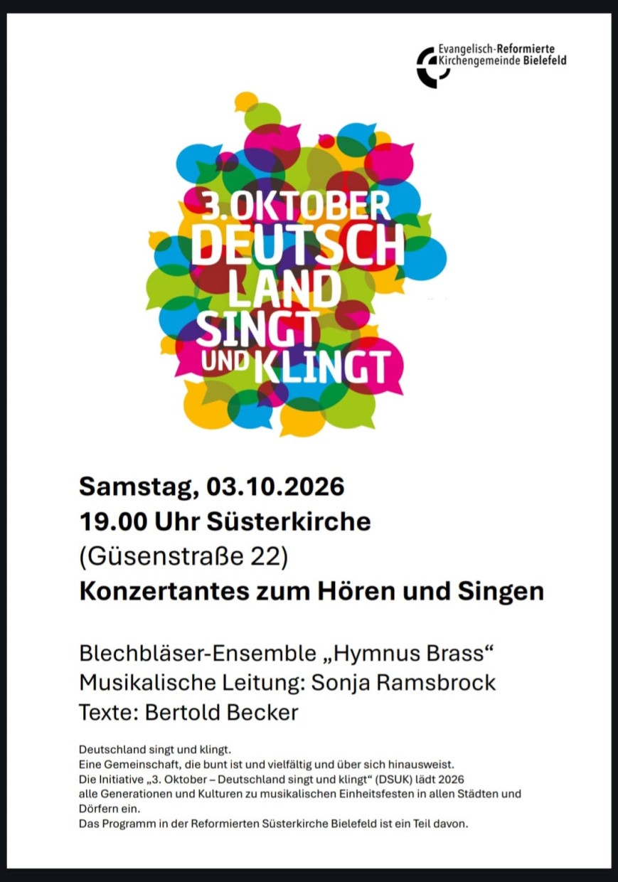 Logo bunt Deutschland singt Beginn 19.00 Uhr am 3.Oktober in der Süsterkirche