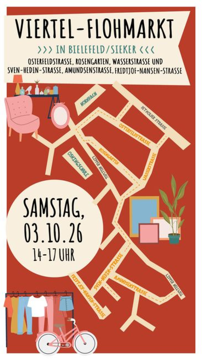 Am 3.10.26 von 14- 17h findet ein Anwohner Flohmarkt nahe des Hornbachs statt. 