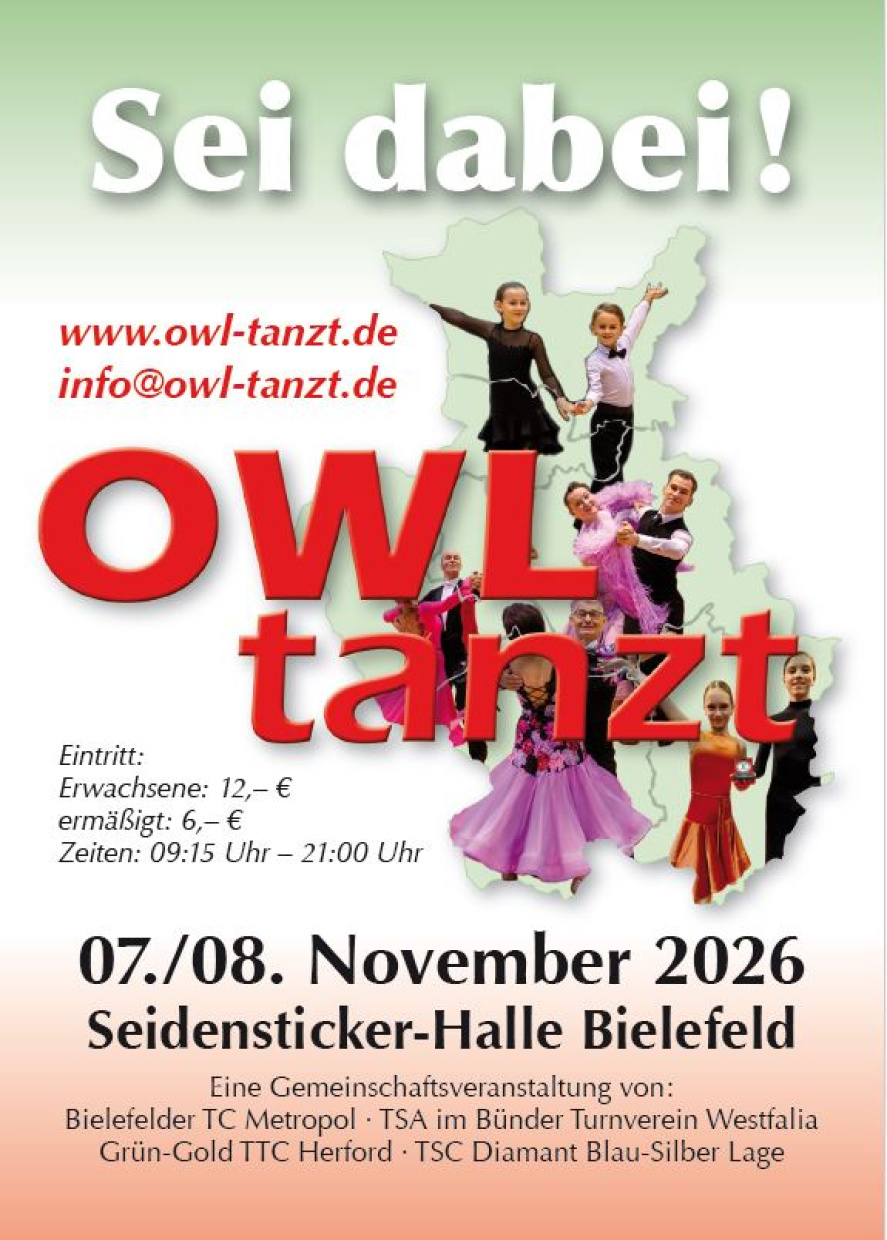 OWL tanzt Tanzturniere am 07./08.11.2026 in der Seidensticker Halle, Bielefeld