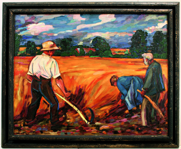 Foto: Museum Peter August Böckstiegel Peter August Böckstiegel, Erntefeld mit Vater und Geschwistern, 1930, Öl auf Leinwand