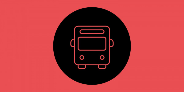 Bus-Icon auf erdbeerrotem Hintergrund