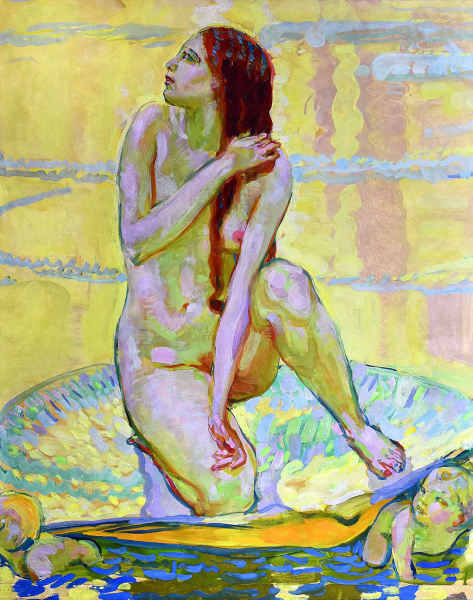 Erich Kuithan, Schaumgeborene I, um 1912, Tempera auf Papier, auf Pappe, aufgezogen, 78,6 × 62,4 cm
