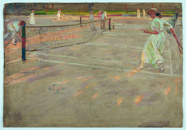 Erich Kuithan, Tennisspielerinnen (Studie), um 1903/04, Tempera auf Karton, 45 × 60 cm