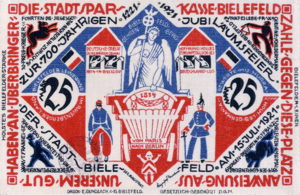 Bielefelder Notgeldschein mit Quadriga