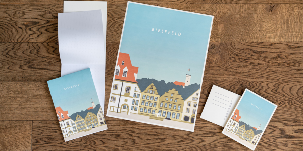 Block, Poster, Postkarte mit Bielefeld Silhouette