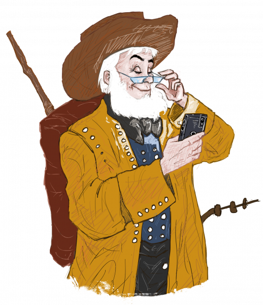 (c) Mesut Aydin Gezeichneter Leineweber mit Handy in der Hand