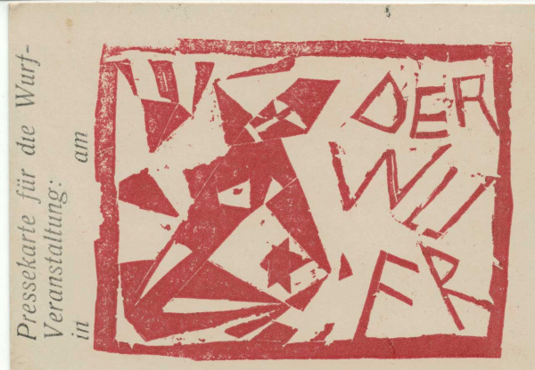 Foto: bpk / Zentralarchiv, SMB Pressekarte des "Wurf" für eine Veranstaltung, vermutlich Frühjahr 1920