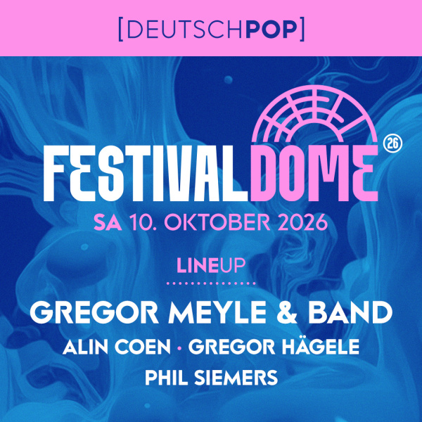 blaue Kachel mit Textinfos zum Deutschpop-Tag beim Festival Dome