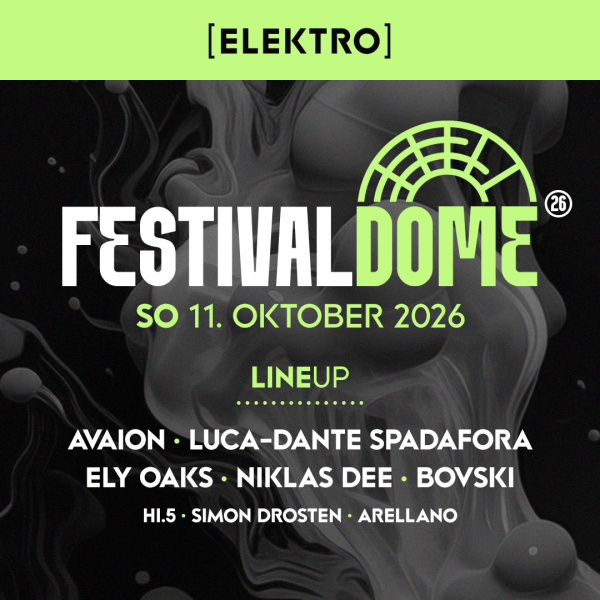schwarze Kachel mit Textinfos zum Elektro-Tag beim Festival Dome