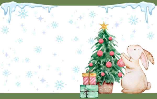 ein grfischer Hase schmückt einen Weihnachtsbaum