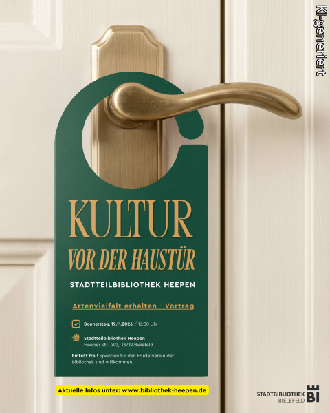 eine Türklinke mit einem Türschild, darauf Informationen zur Veranstaltung