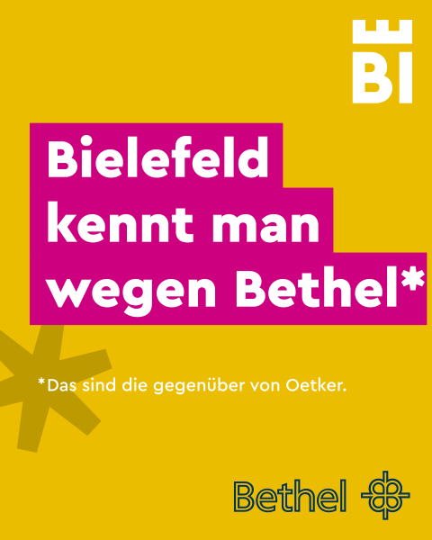 Bielefeld-Kampagnen-Spruch auf farbigem Hintergrund