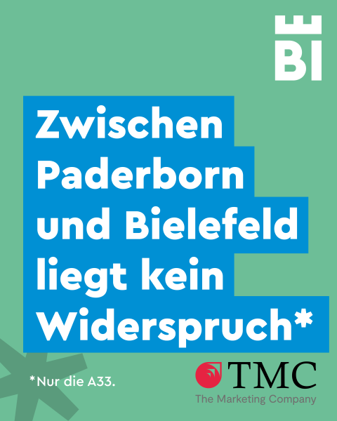 Bielefeld-Kampagnen-Spruch auf farbigem Hintergrund