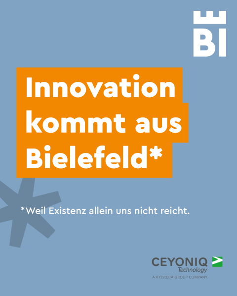 Bielefeld-Kampagnen-Spruch auf farbigem Hintergrund