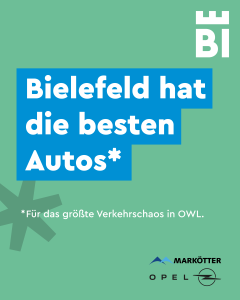 Bielefeld-Kampagnen-Spruch auf farbigem Hintergrund