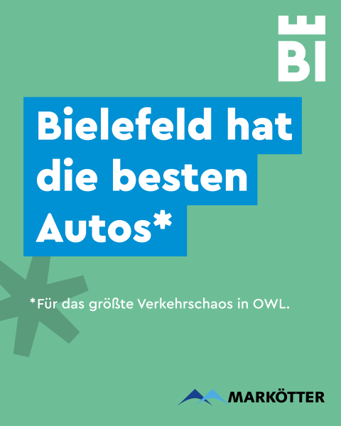Bielefeld-Kampagnen-Spruch auf farbigem Hintergrund