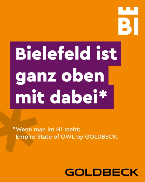 Bielefeld-Kampagnen-Spruch auf farbigem Hintergrund