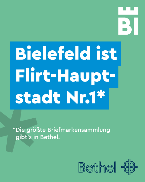 Bielefeld-Kampagnen-Spruch auf farbigem Hintergrund