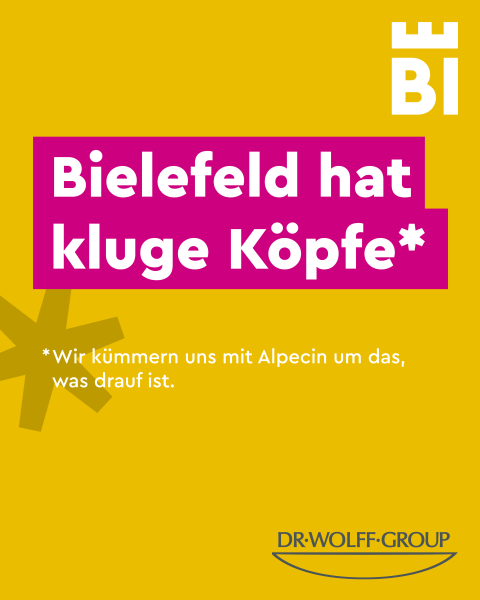 Bielefeld-Kampagnen-Spruch auf farbigem Hintergrund